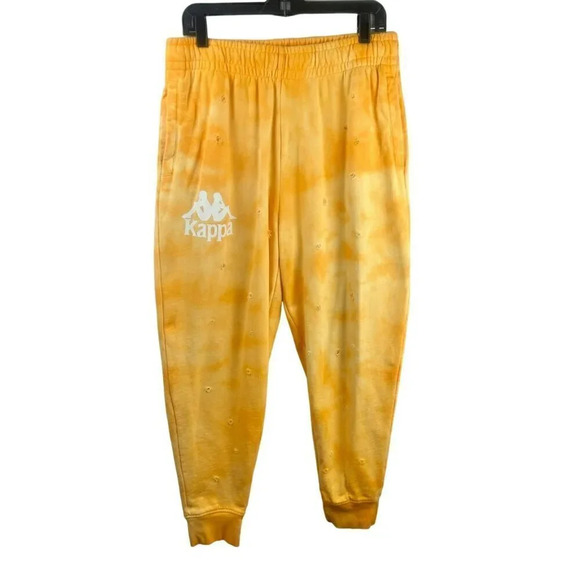 Kappa Jogger Sweatpants Men Medium Elastic Waist Distressed Tie Dye‎ Yellow Gold - Picture 1 of 9